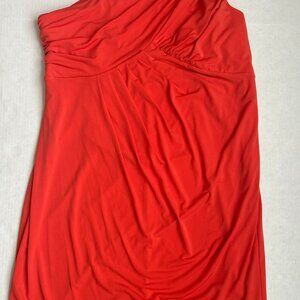 Ellen Tracy Red Orange One Shoulder Cocktail Dress Size 16